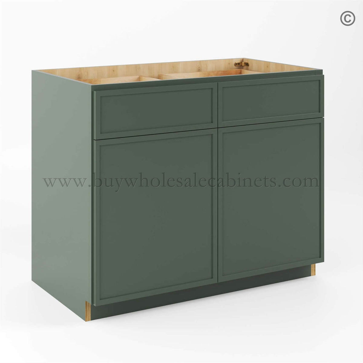 Slim Shaker Green Base Cabinet Double Doors & Double Drawer