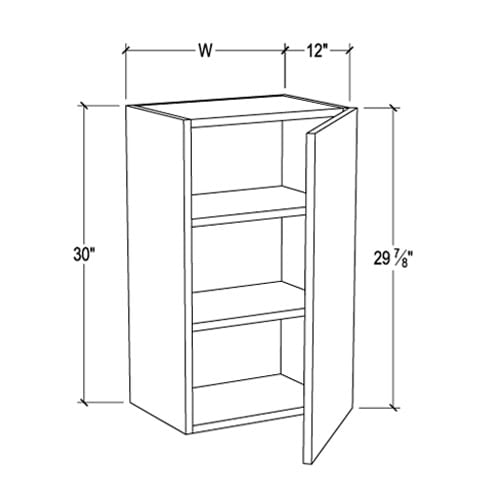 Frameless Ivory White 30″ Tall Deep Wall Cabinet – 1 Door 2 Shelves