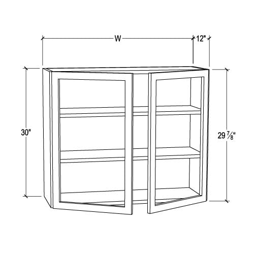Frameless Pearl White Wall Mullion Door 30″H – 2 Door 2 Shelves – Glass And Clips Not Included.