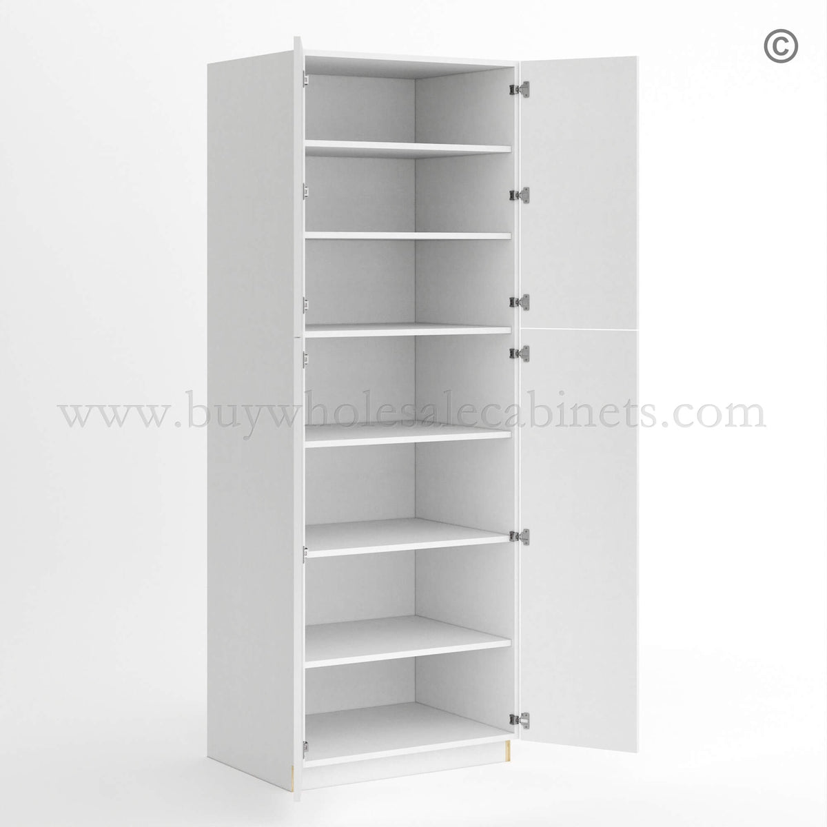 Frameless Gloss White Tall Pantry Cabinet with 4 Doors 24″W