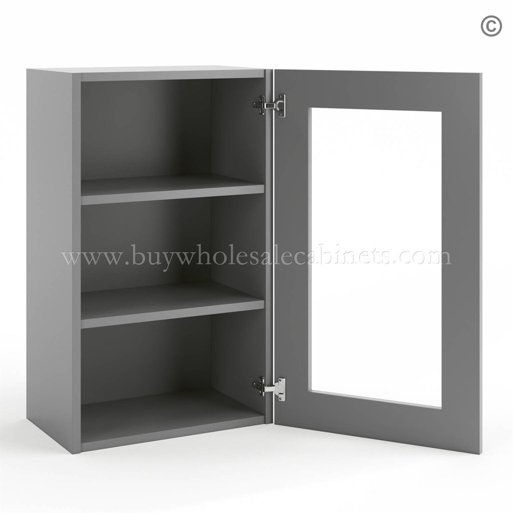 Frameless Graphite Gray Wall Mullion Door – 1 Door 2 Shelves – Glass And Clips Not Included.
