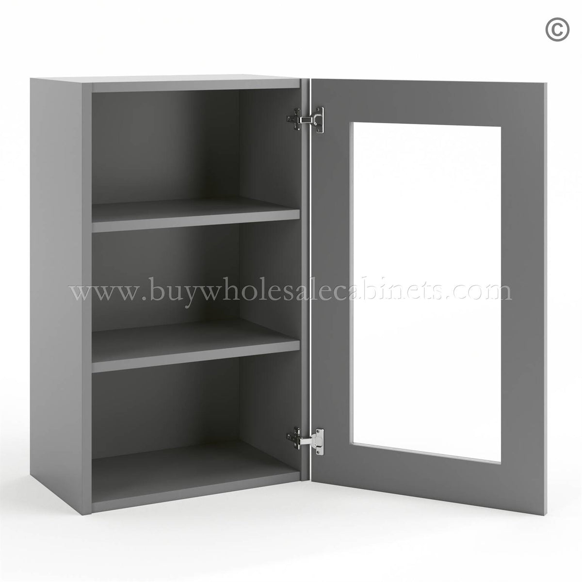 Frameless Graphite Gray Wall Mullion Door – 1 Door 2 Shelves – Glass And Clips Not Included.