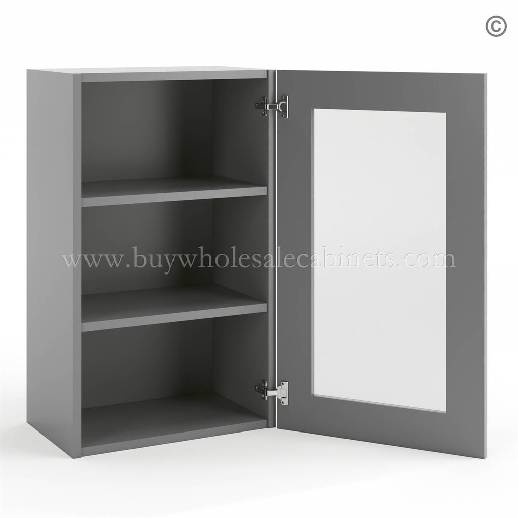 Frameless Graphite Gray Wall Mullion Door – 1 Door 2 Shelves – Glass And Clips Not Included.