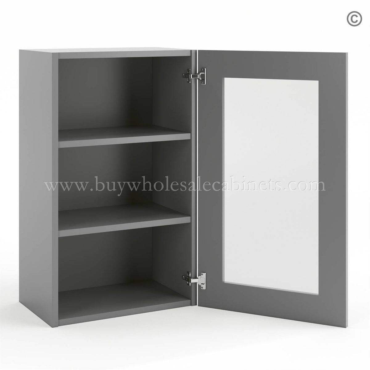 Frameless Graphite Gray Wall Mullion Door – 1 Door 2 Shelves – Glass And Clips Not Included.