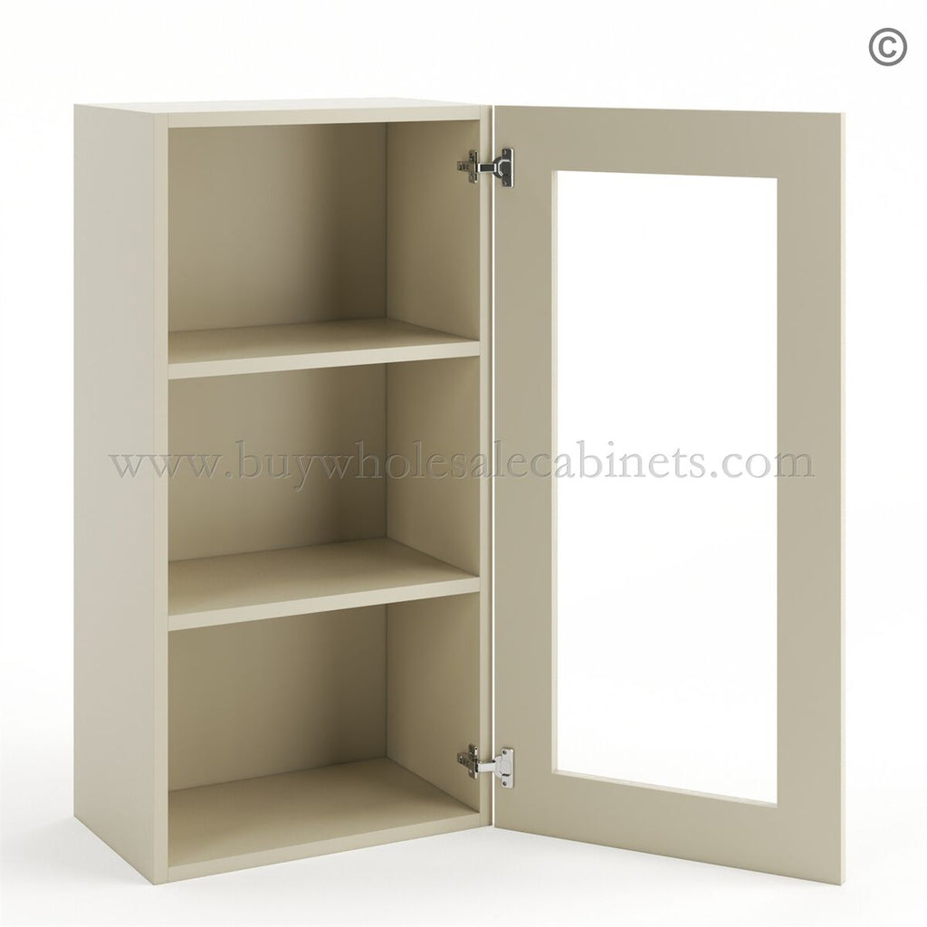 Frameless Ivory White Wall Mullion Door – 1 Door 2 Shelves – Glass And Clips Not Included.