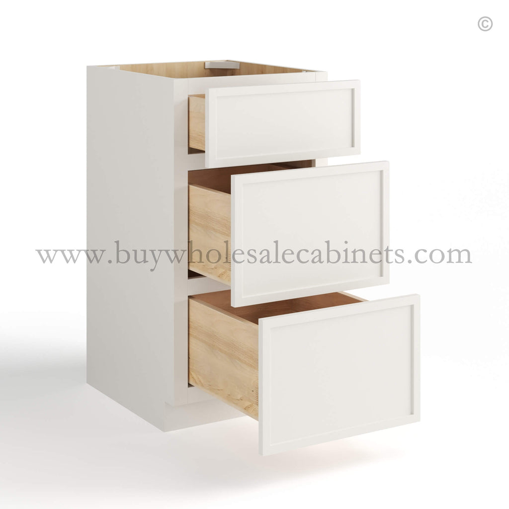Dove White Slim Shaker Vanity Three Drawer Base Cabinet