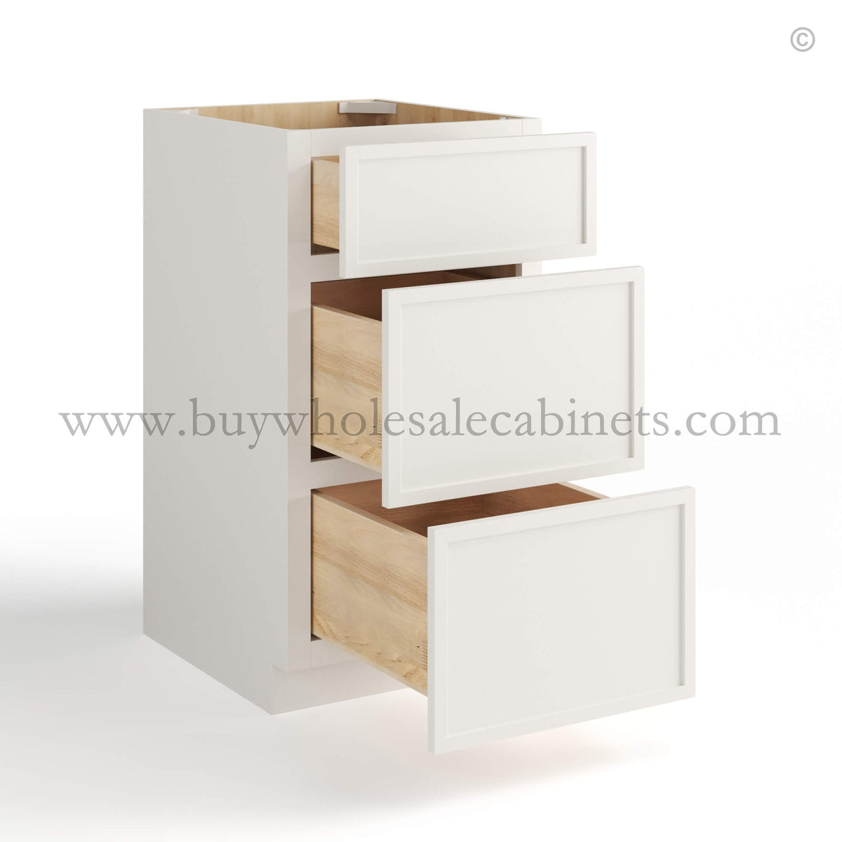 Dove White Slim Shaker Vanity Three Drawer Base Cabinet