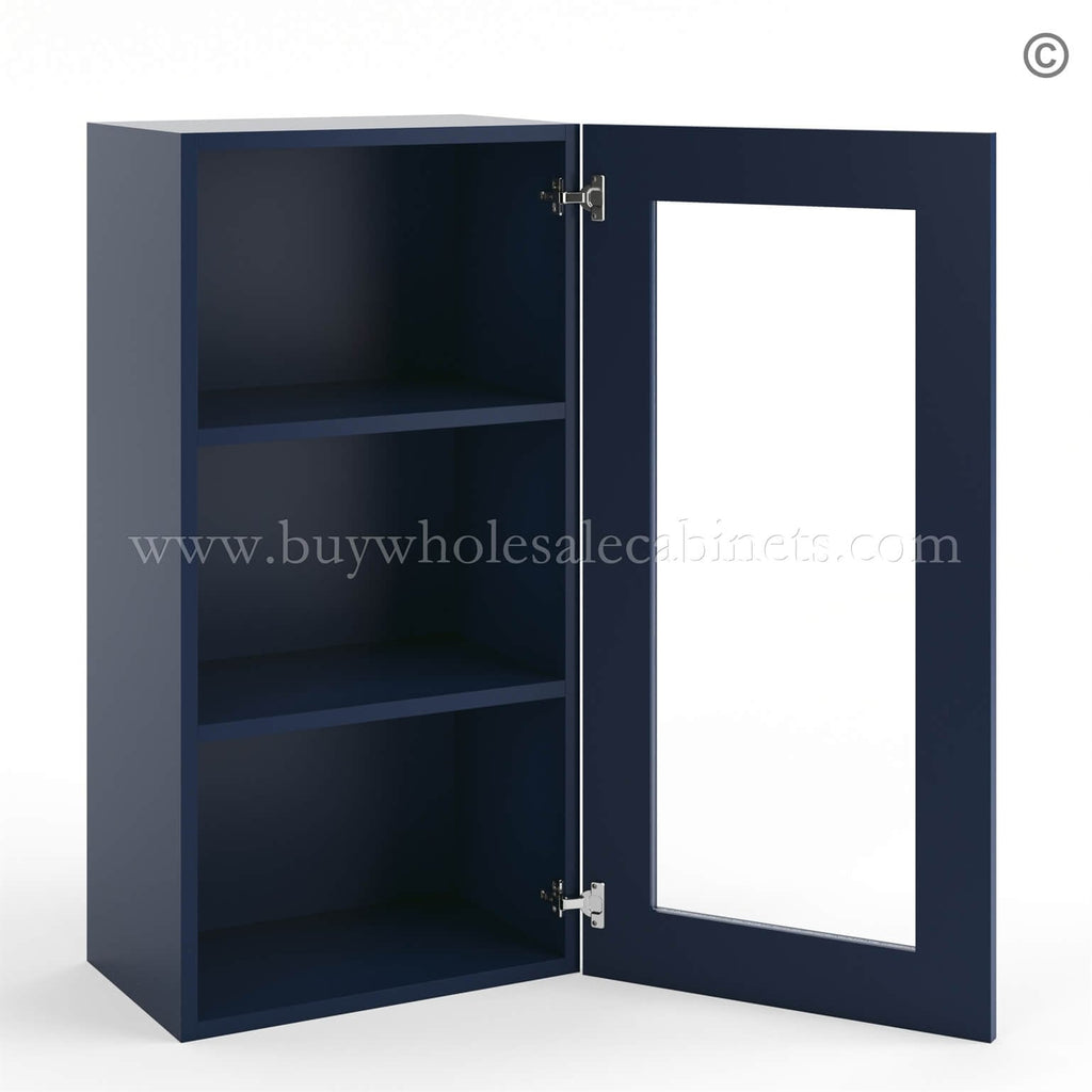 Frameless Oxford Blue Wall Mullion Door – 1 Door 2 Shelves – Glass And Clips Not Included.