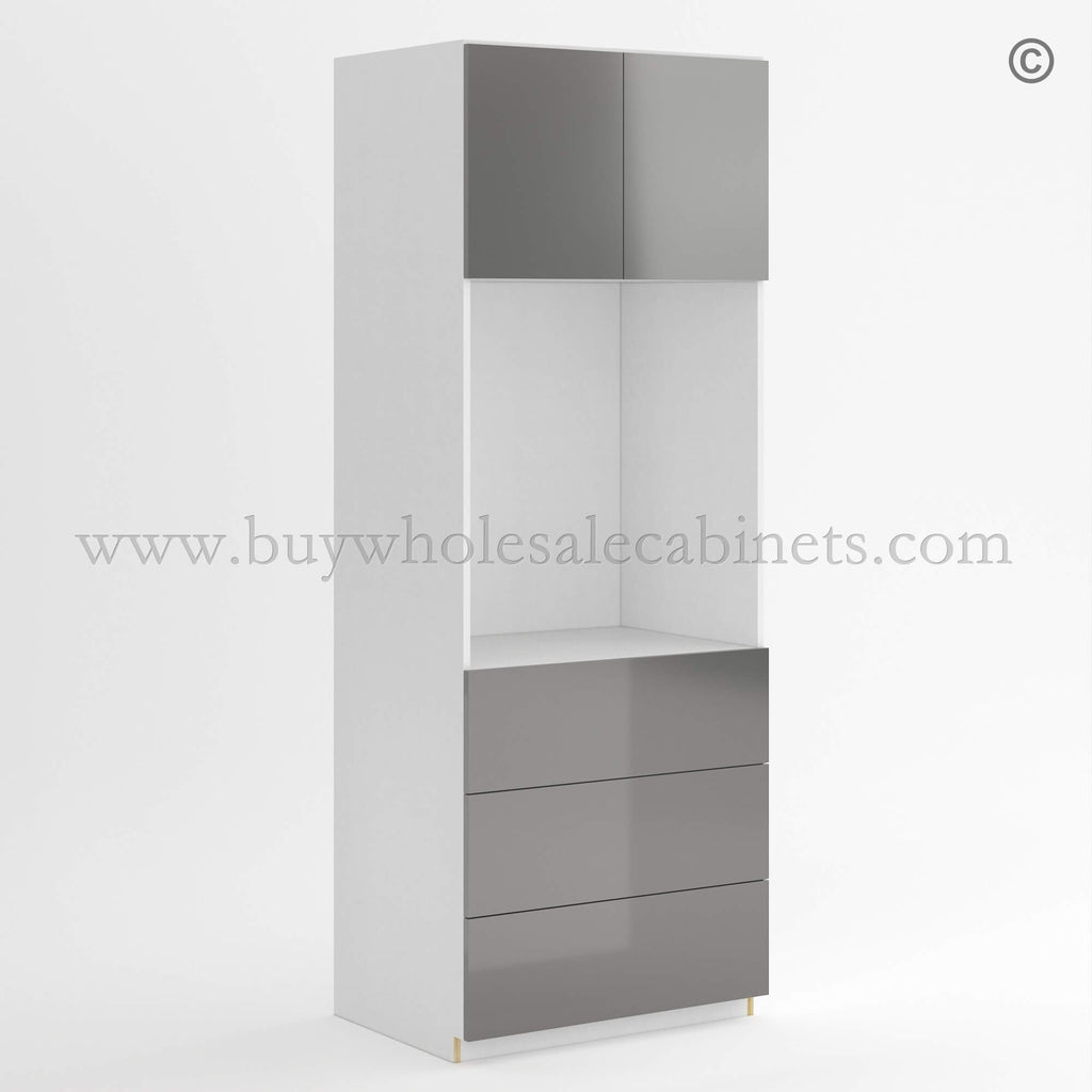 Frameless Gloss Gray Oven Pantry Cabinet 30″W