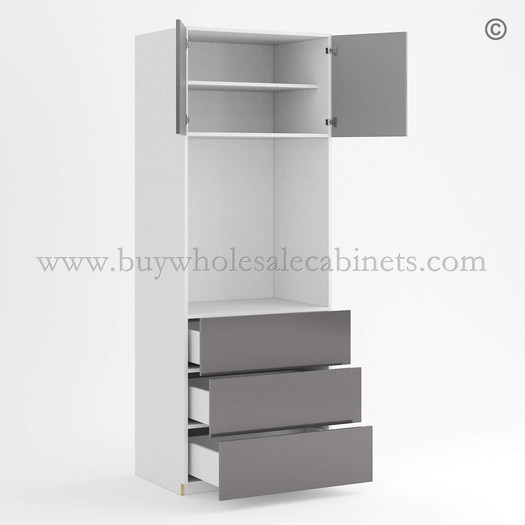 Frameless Gloss Gray Oven Pantry Cabinet 30″W