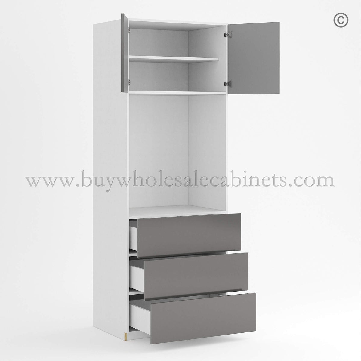 Frameless Gloss Gray Oven Pantry Cabinet 30″W