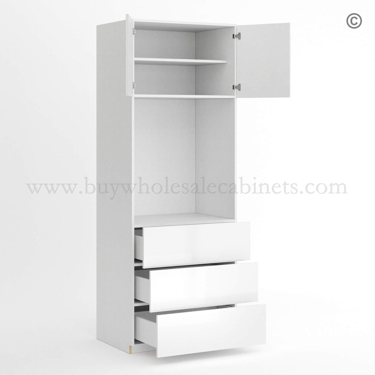 Frameless Gloss White Oven Pantry Cabinet 30″W