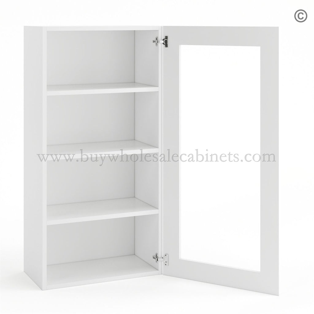 Frameless Modern White Shaker Wall Mullion Door – 1 Door 3 Shelves – Glass And Clips Not Included.