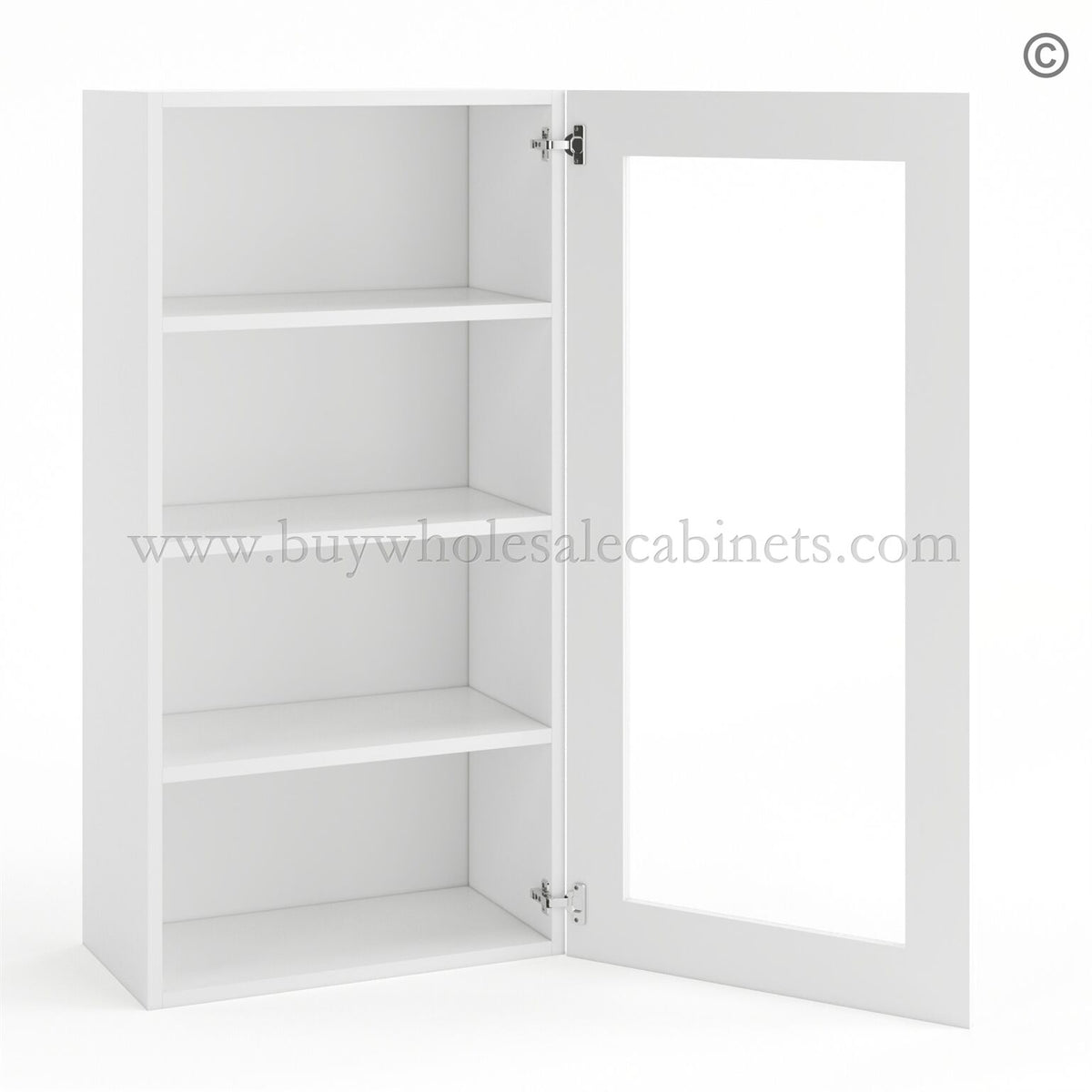 Frameless Modern White Shaker Wall Mullion Door – 1 Door 3 Shelves – Glass And Clips Not Included.