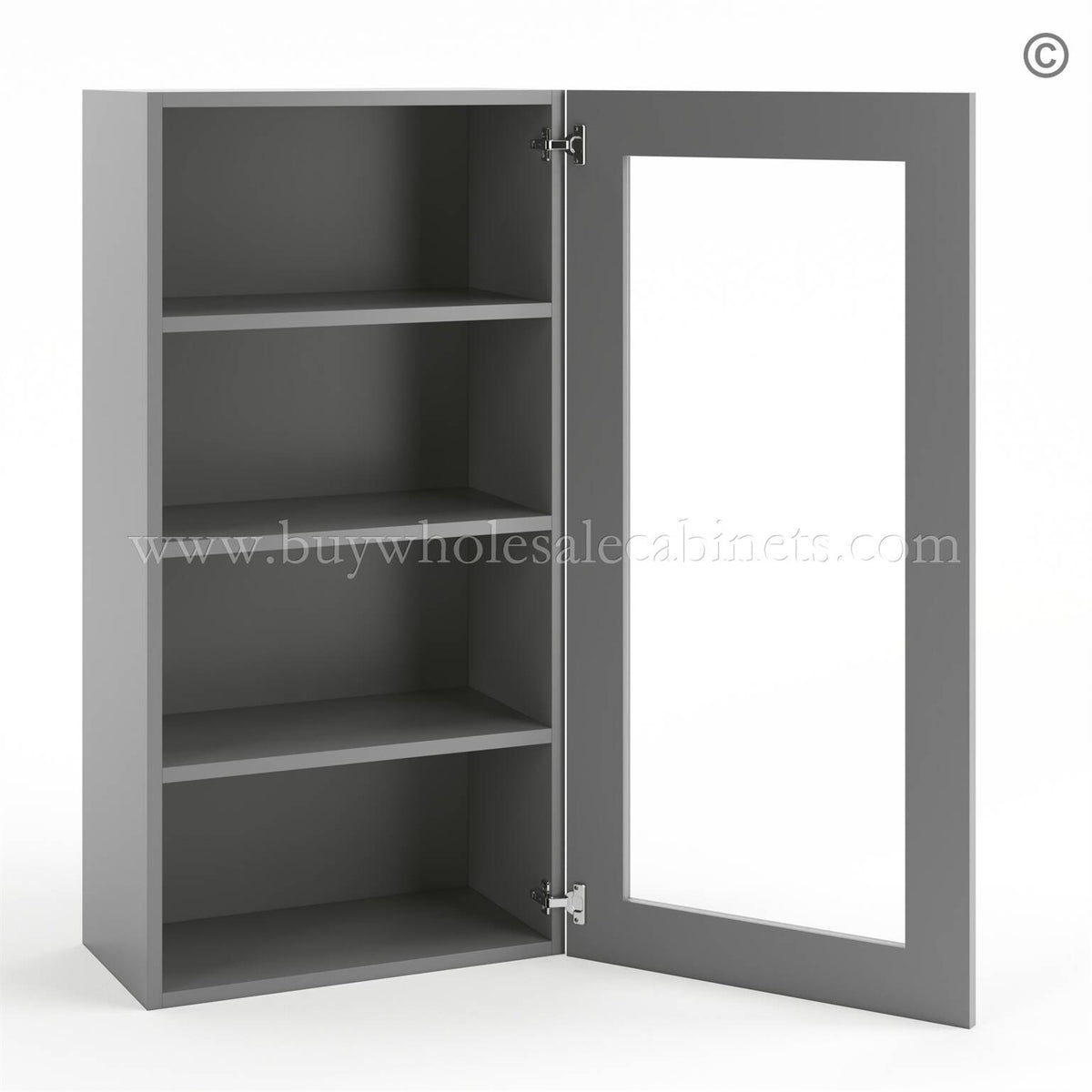 Frameless Graphite Gray Wall Mullion Door – 1 Door 3 Shelves – Glass And Clips Not Included.