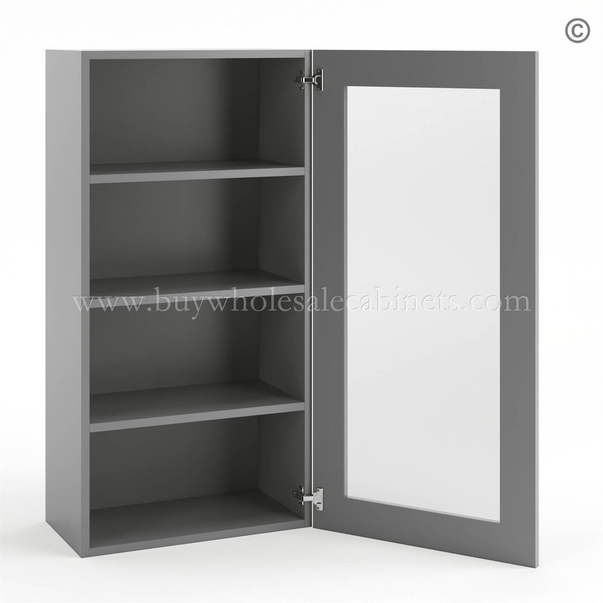 Frameless Graphite Gray Wall Mullion Door – 1 Door 3 Shelves – Glass And Clips Not Included.