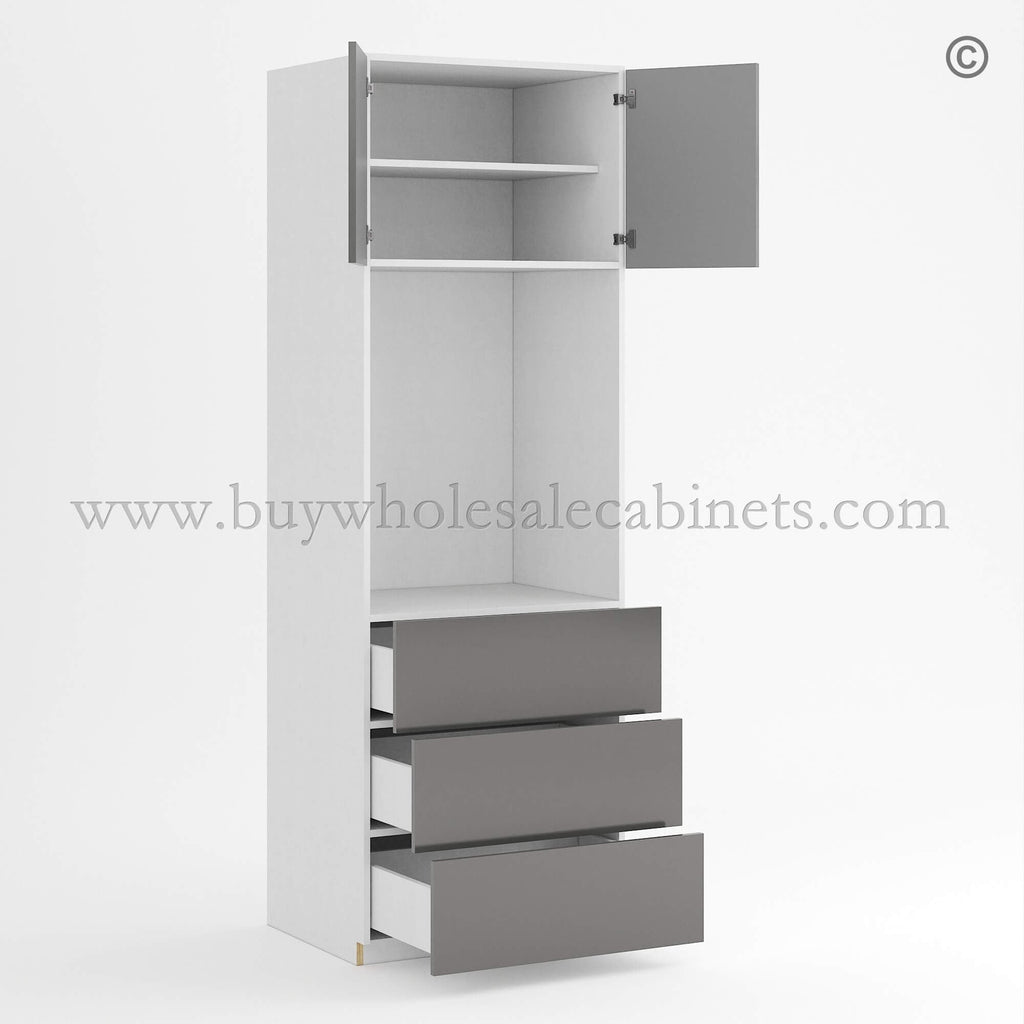 Frameless Gloss Gray Oven Pantry Cabinet 33″W