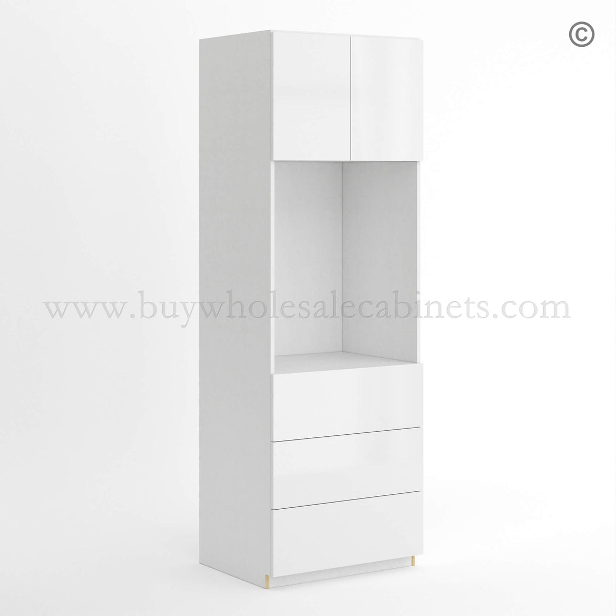 Frameless Gloss White Oven Pantry Cabinet 33″W