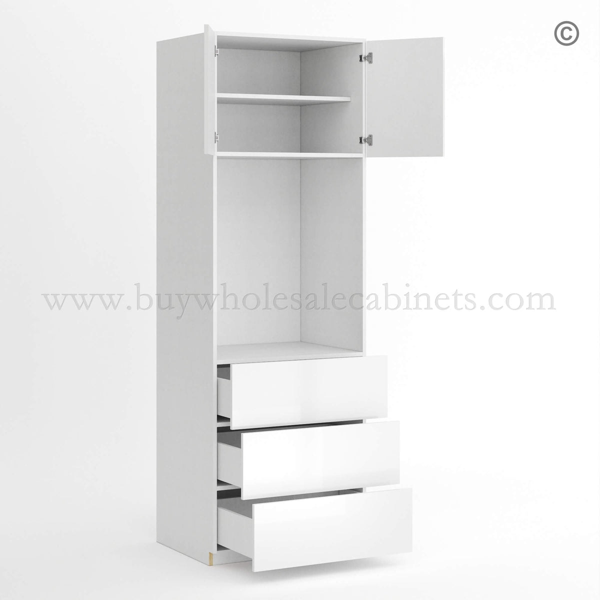 Frameless Gloss White Oven Pantry Cabinet 33″W