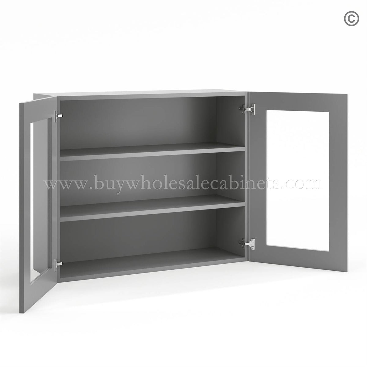 Frameless Graphite Gray Wall Mullion Door 30″H – 2 Door 2 Shelves – Glass And Clips Not Included.