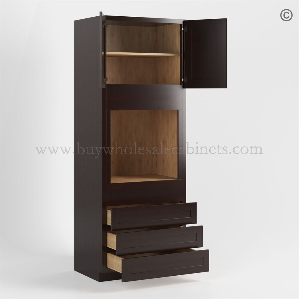 Shaker Espresso 33″ W Oven Pantry Cabinet with Three Drawers