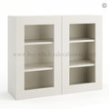 Frameless Pearl White Wall Mullion Door 30″H – 2 Door 2 Shelves – Glass And Clips Not Included.