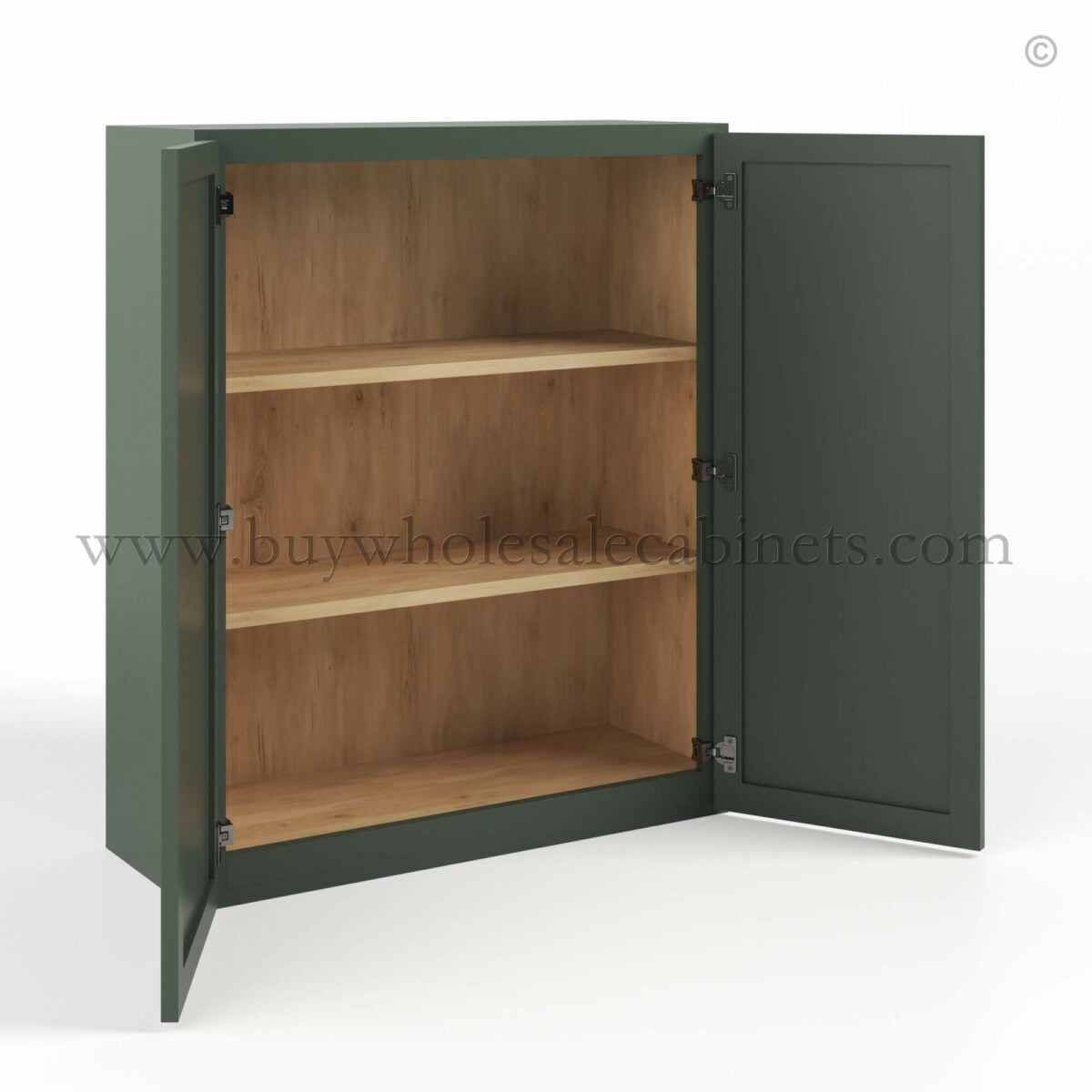 Slim Shaker Green Double Door Wall Cabinets- 42″H, 12″D