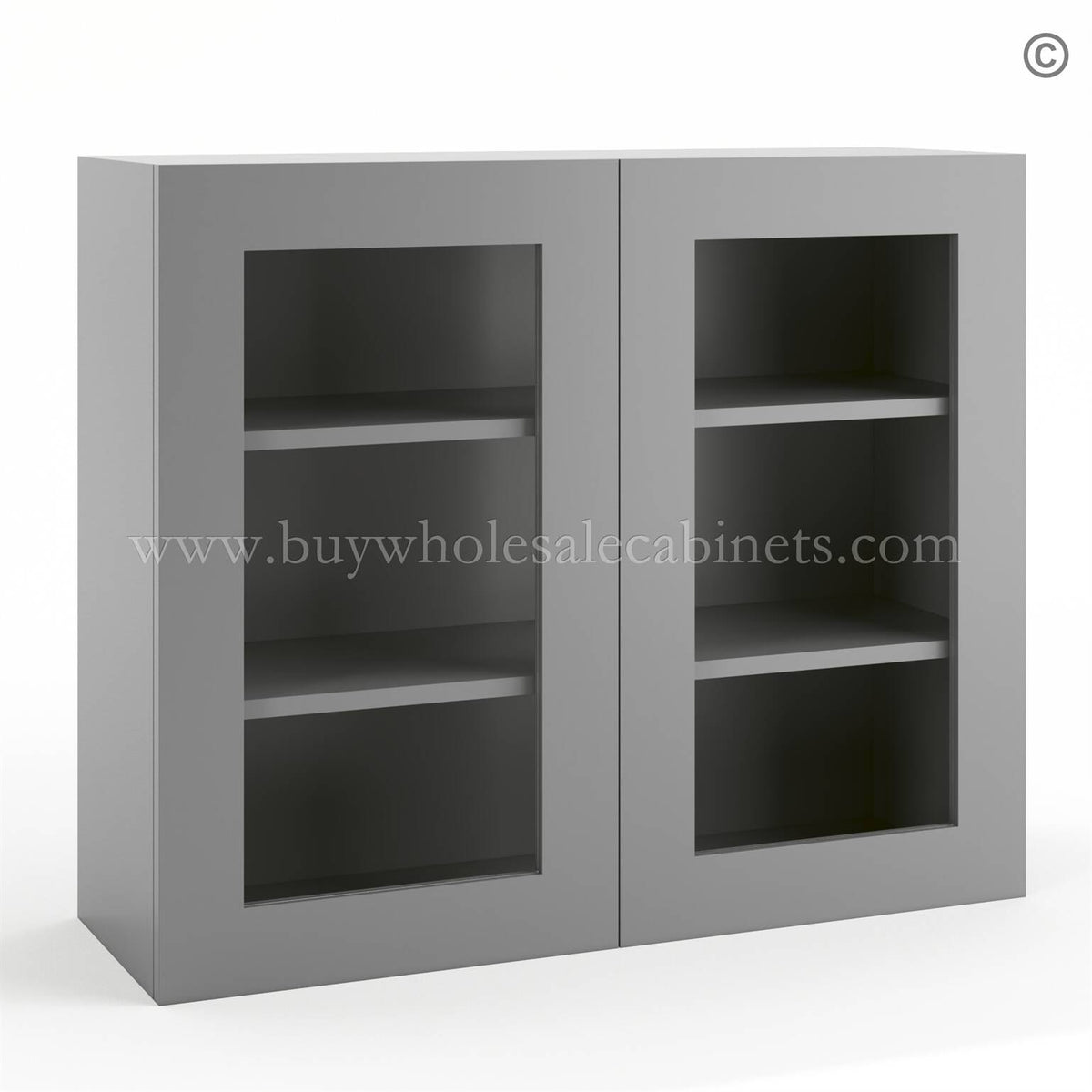 Frameless Graphite Gray Wall Mullion Door 30″H – 2 Door 2 Shelves – Glass And Clips Not Included.