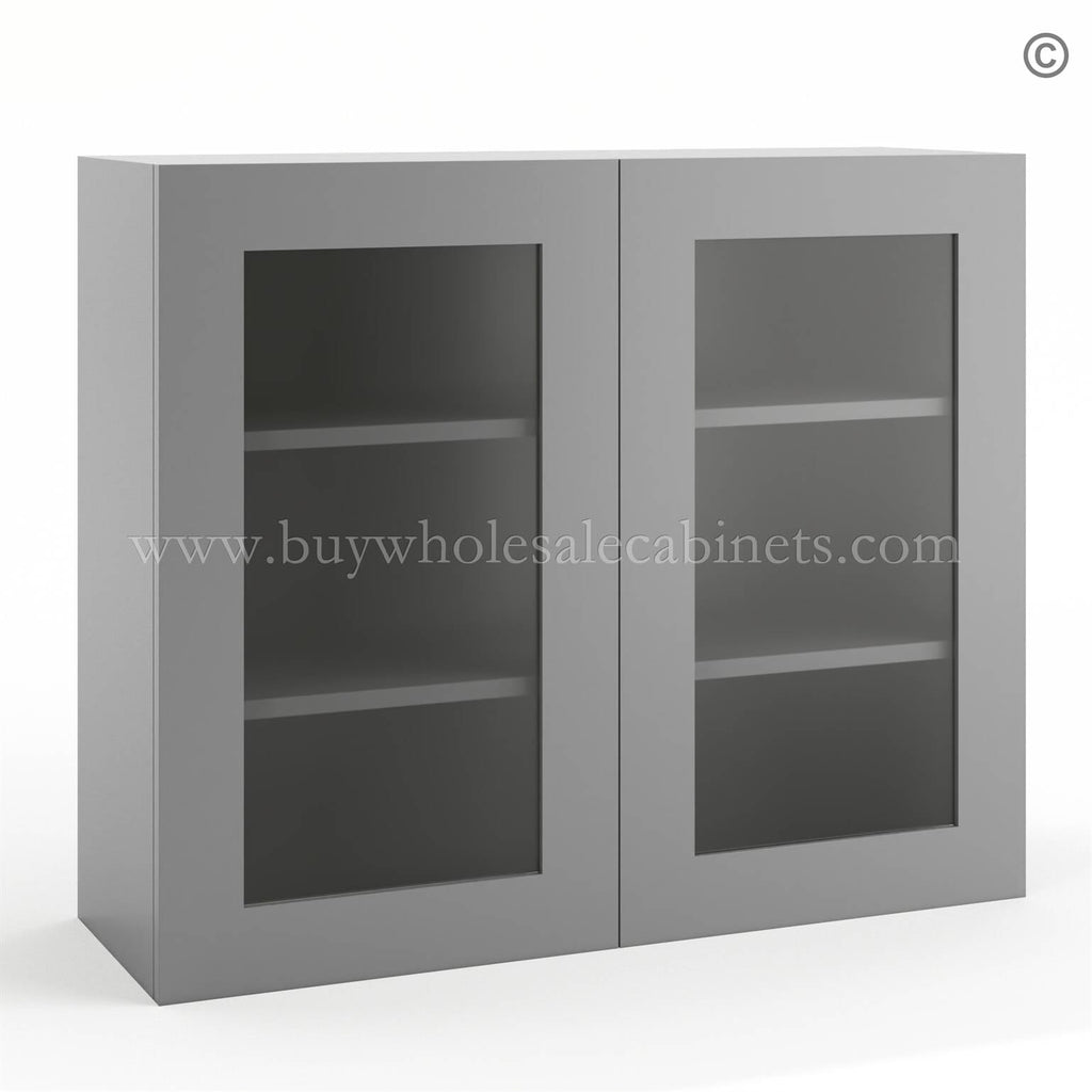 Frameless Graphite Gray Wall Mullion Door 30″H – 2 Door 2 Shelves – Glass And Clips Not Included.