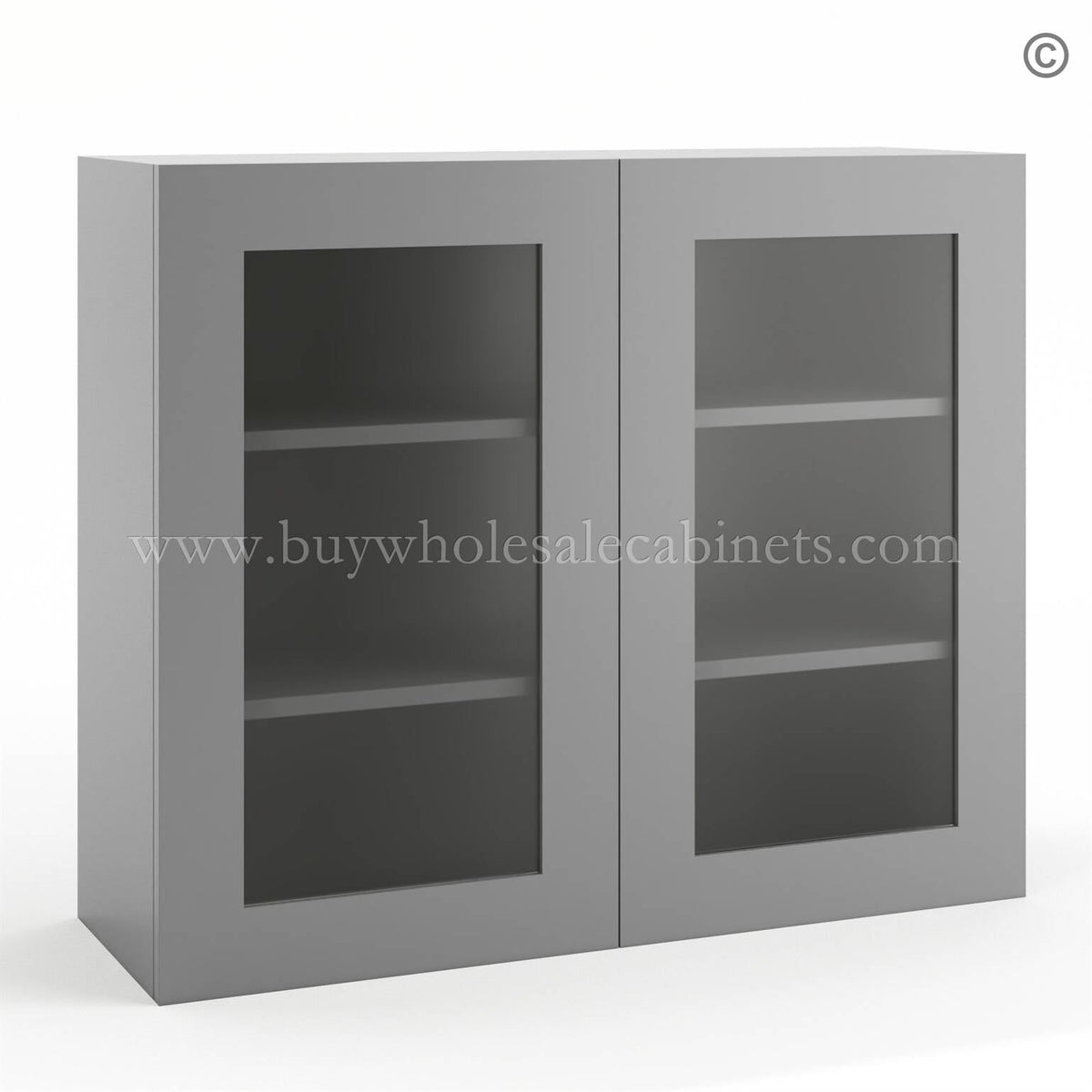 Frameless Graphite Gray Wall Mullion Door 30″H – 2 Door 2 Shelves – Glass And Clips Not Included.