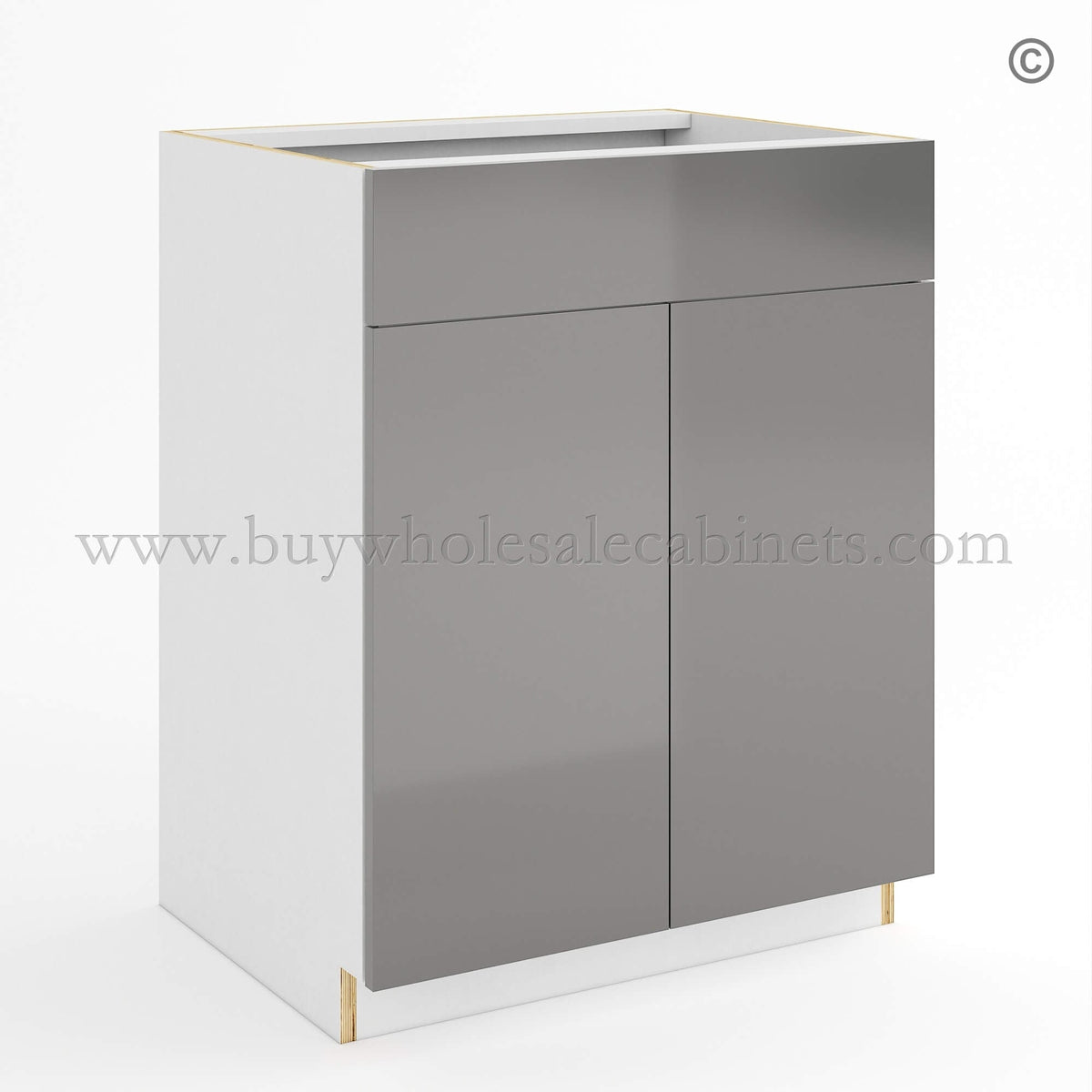 Frameless Gloss Gray Double Door Single Dummy Drawer Vanity Sink Base