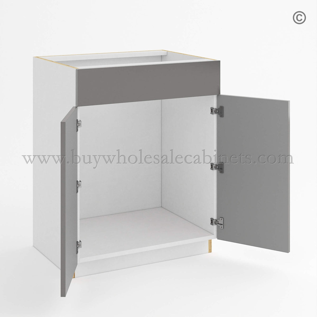 Frameless Gloss Gray Double Door Single Dummy Drawer Vanity Sink Base