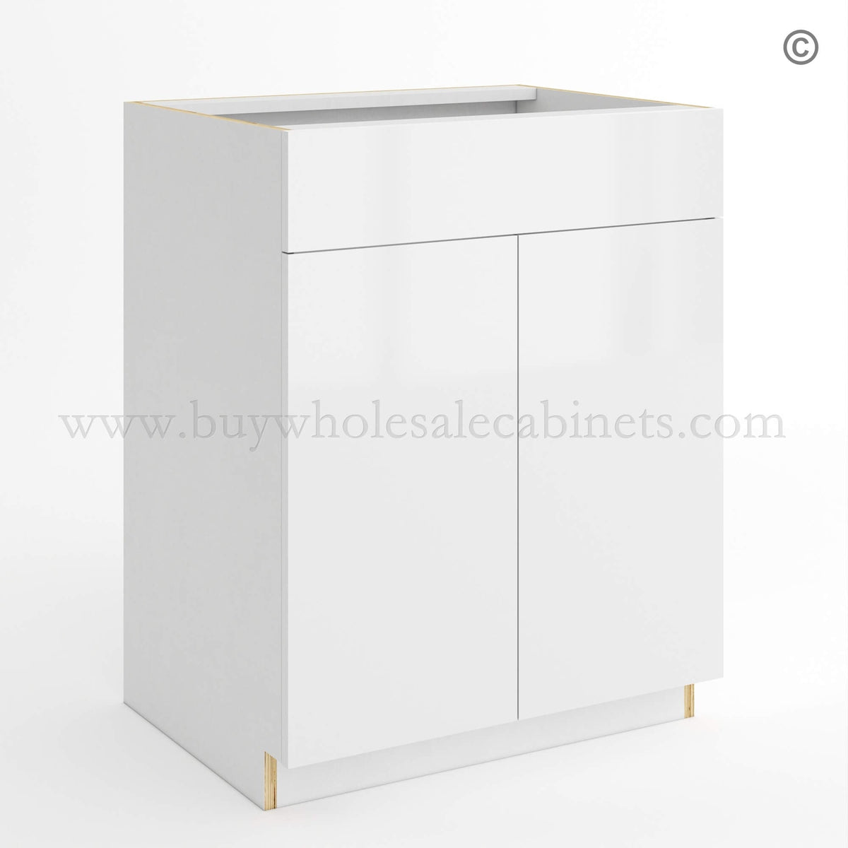 Frameless Gloss White Double Door Single Dummy Drawer Vanity Sink Base