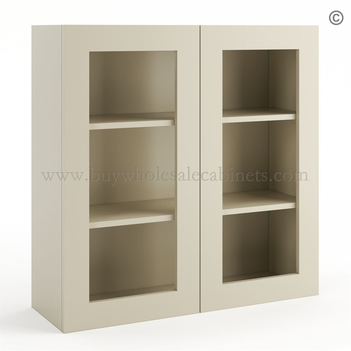 Frameless Ivory White Wall Mullion Door 36″H – 2 Door 2 Shelves – Glass And Clips Not Included.