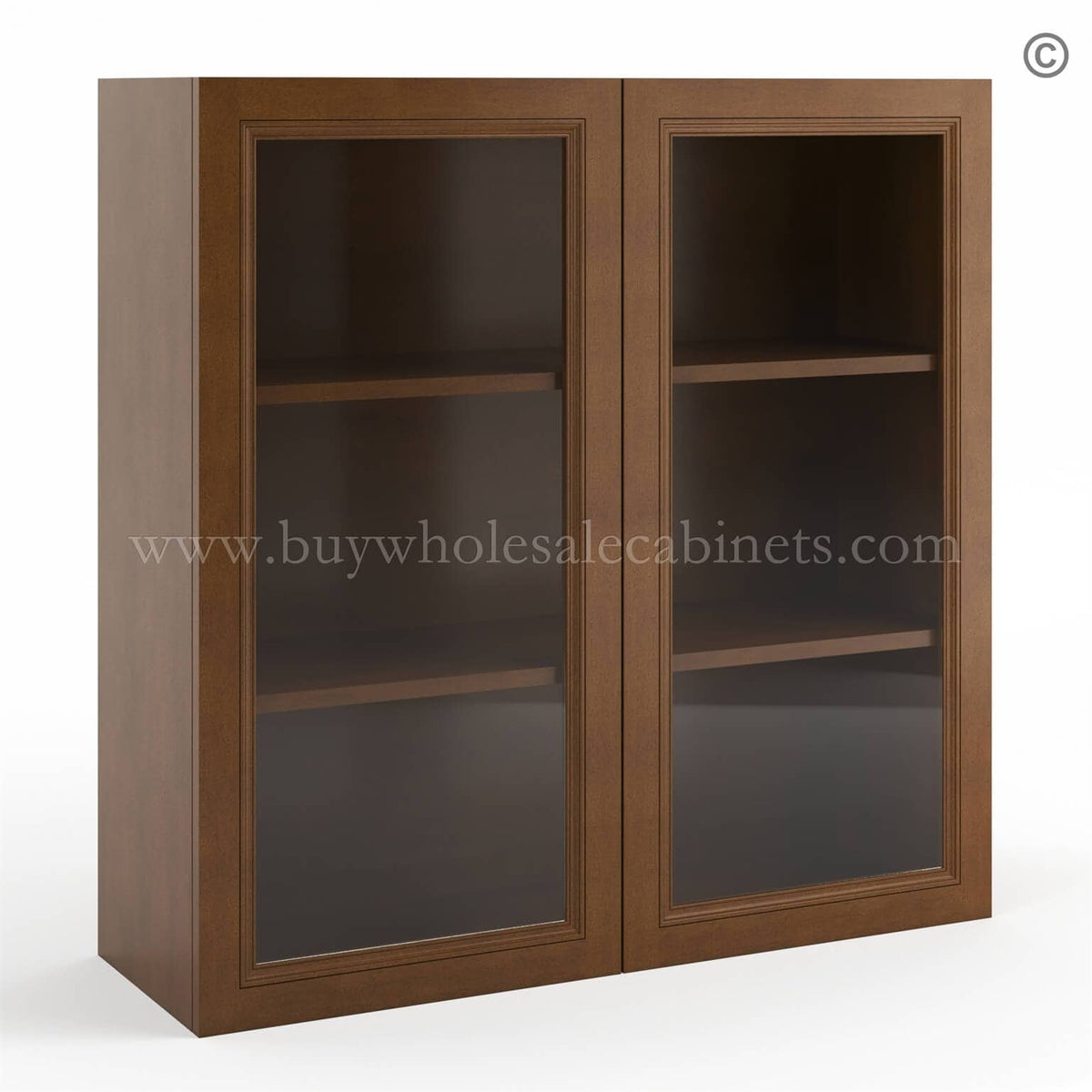 Frameless Classic Chestnut Wall Mullion Door 36″H – 2 Door 2 Shelves – Glass And Clips Not Included.