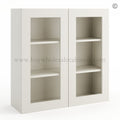 Frameless Pearl White Wall Mullion Door 36″H – 2 Door 2 Shelves – Glass And Clips Not Included.