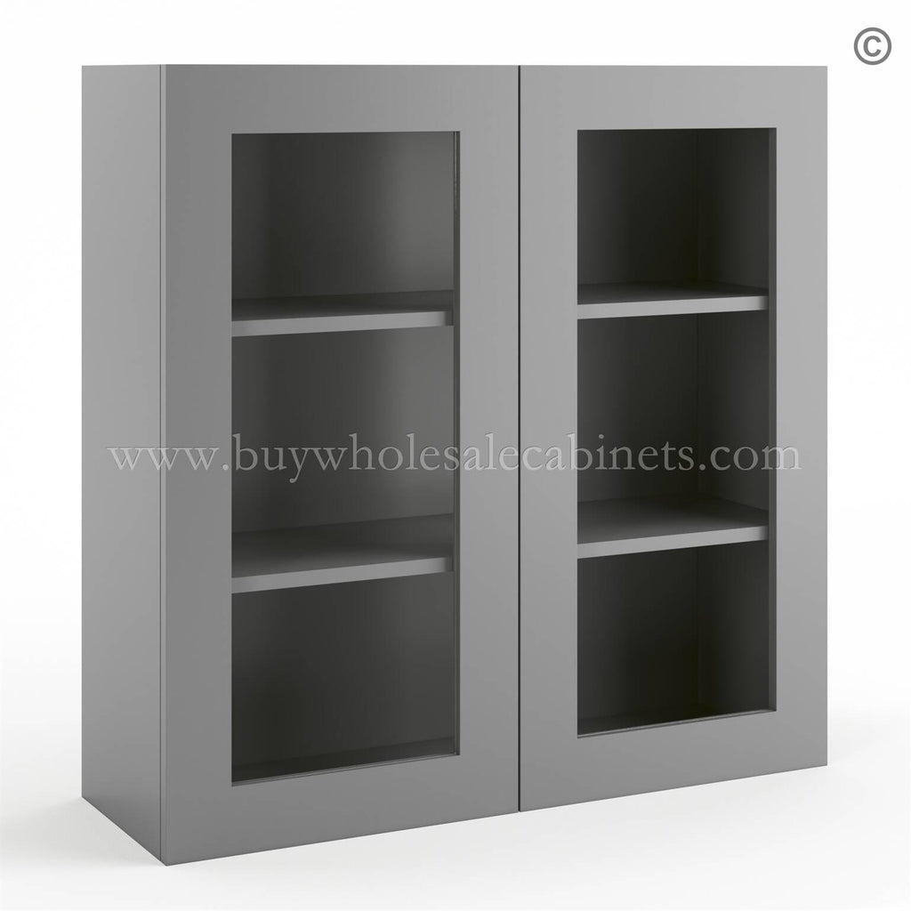 Frameless Graphite Gray Wall Mullion Door 36″H – 2 Door 2 Shelves – Glass And Clips Not Included.