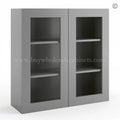 Frameless Graphite Gray Wall Mullion Door 36″H – 2 Door 2 Shelves – Glass And Clips Not Included.