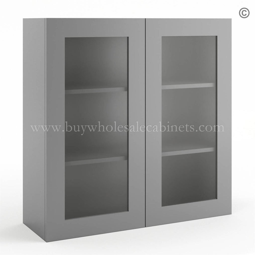 Frameless Graphite Gray Wall Mullion Door 36″H – 2 Door 2 Shelves – Glass And Clips Not Included.