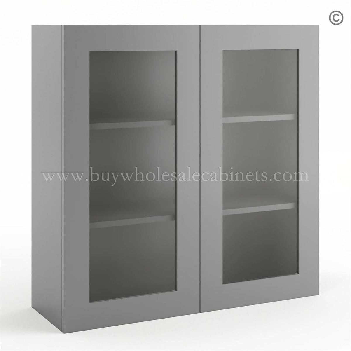 Frameless Graphite Gray Wall Mullion Door 36″H – 2 Door 2 Shelves – Glass And Clips Not Included.