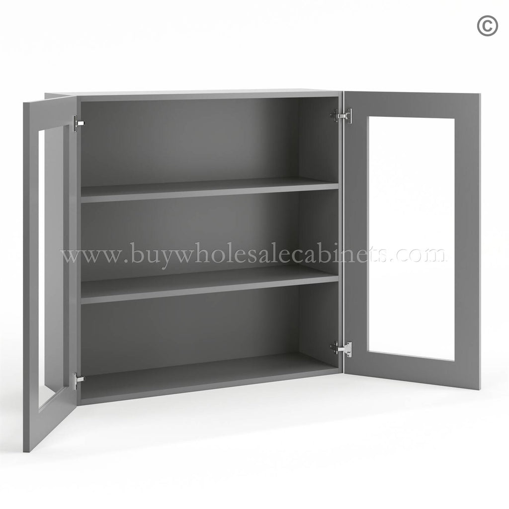 Frameless Graphite Gray Wall Mullion Door 36″H – 2 Door 2 Shelves – Glass And Clips Not Included.