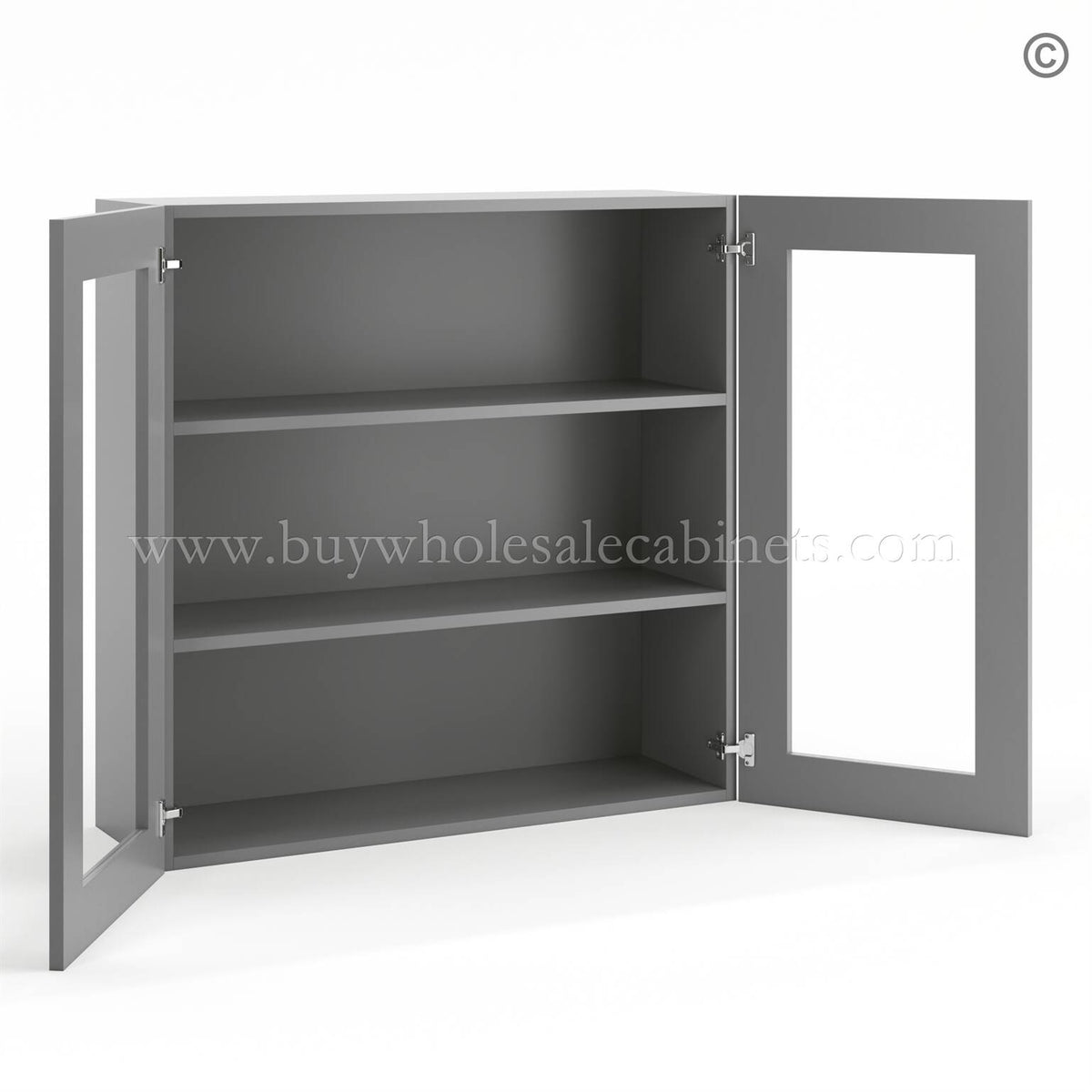 Frameless Graphite Gray Wall Mullion Door 36″H – 2 Door 2 Shelves – Glass And Clips Not Included.
