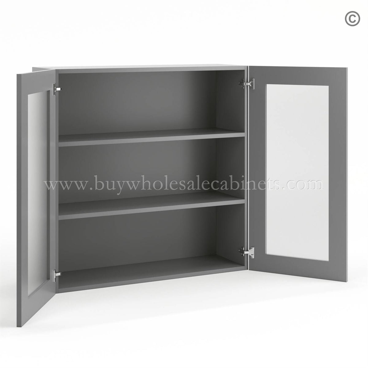 Frameless Graphite Gray Wall Mullion Door 36″H – 2 Door 2 Shelves – Glass And Clips Not Included.