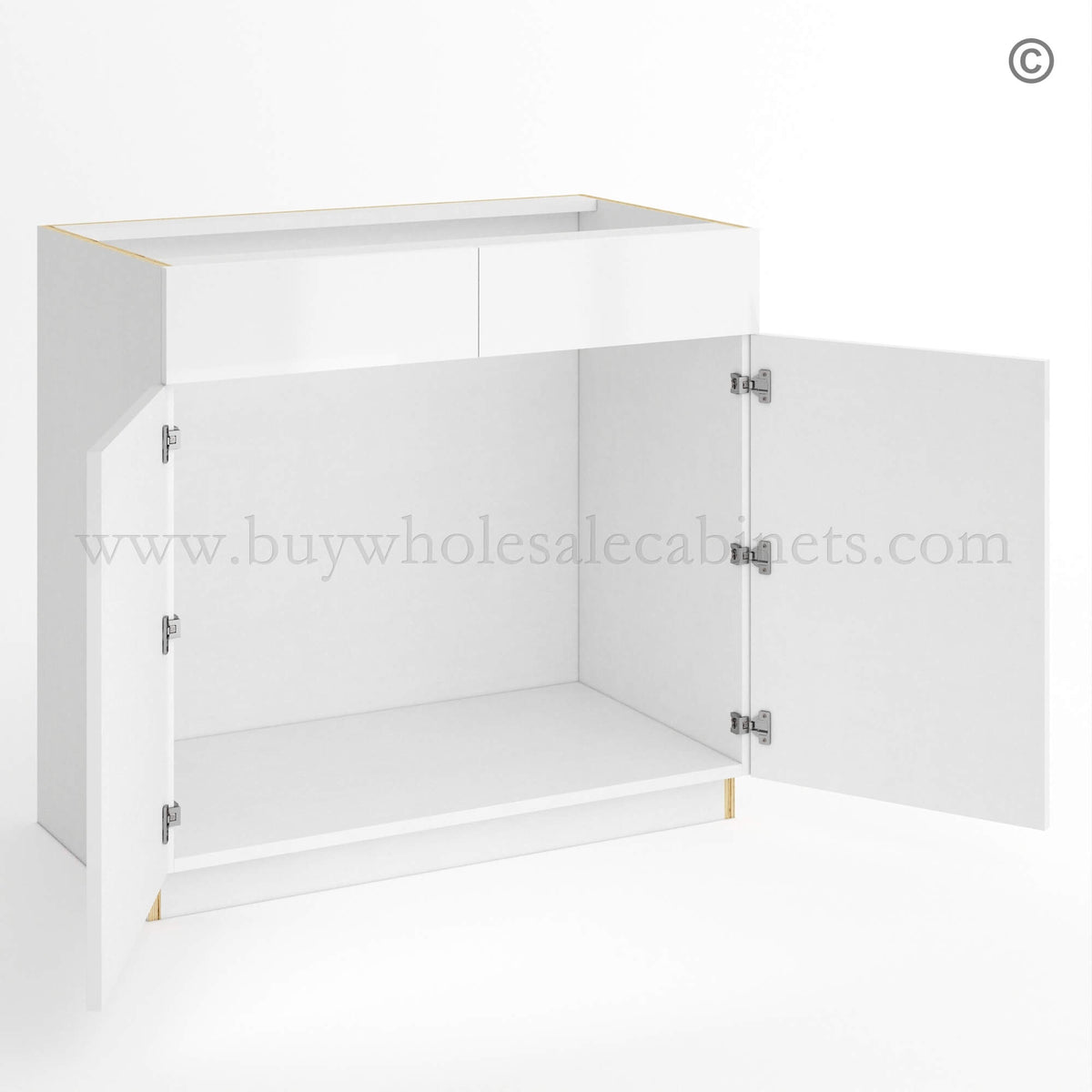 Frameless Gloss White Double Door Double Dummy Drawer Vanity Sink Base