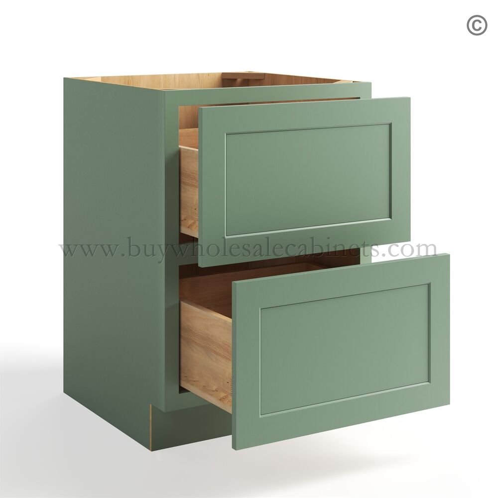 Jade Green Shaker Two Drawers Base Cabinet