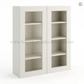 Frameless Pearl White Wall Mullion Door 42″H – 2 Door 3 Shelves – Glass And Clips Not Included.