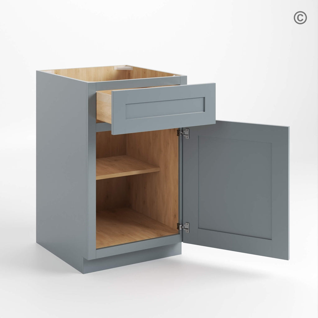 Gray Shaker Base Cabinet with Single Door & Drawer