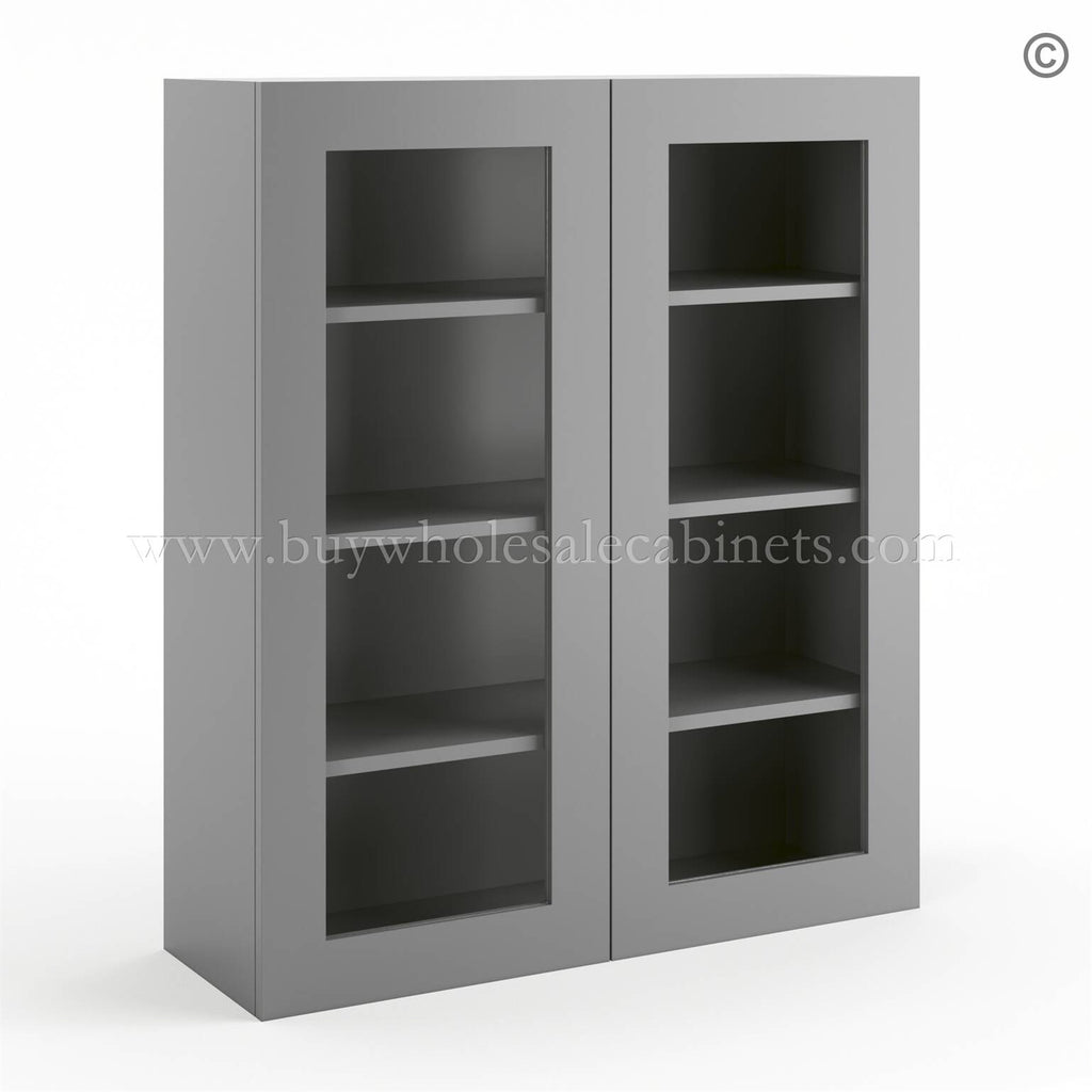 Frameless Graphite Gray Wall Mullion Door 42″H – 2 Door 3 Shelves – Glass And Clips Not Included.