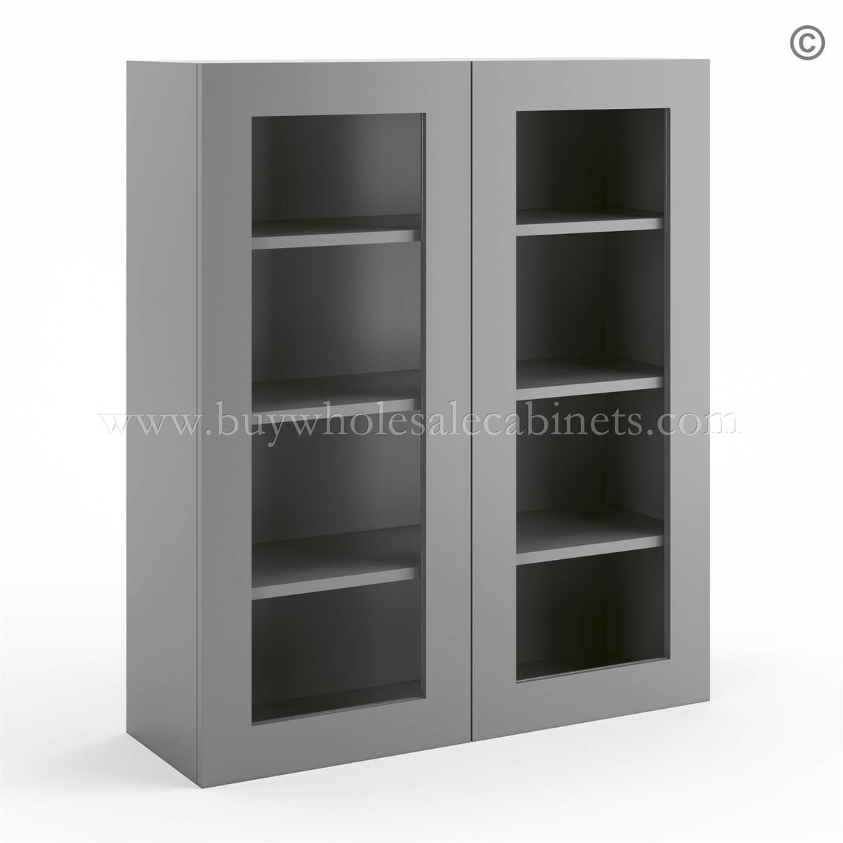 Frameless Graphite Gray Wall Mullion Door 42″H – 2 Door 3 Shelves – Glass And Clips Not Included.