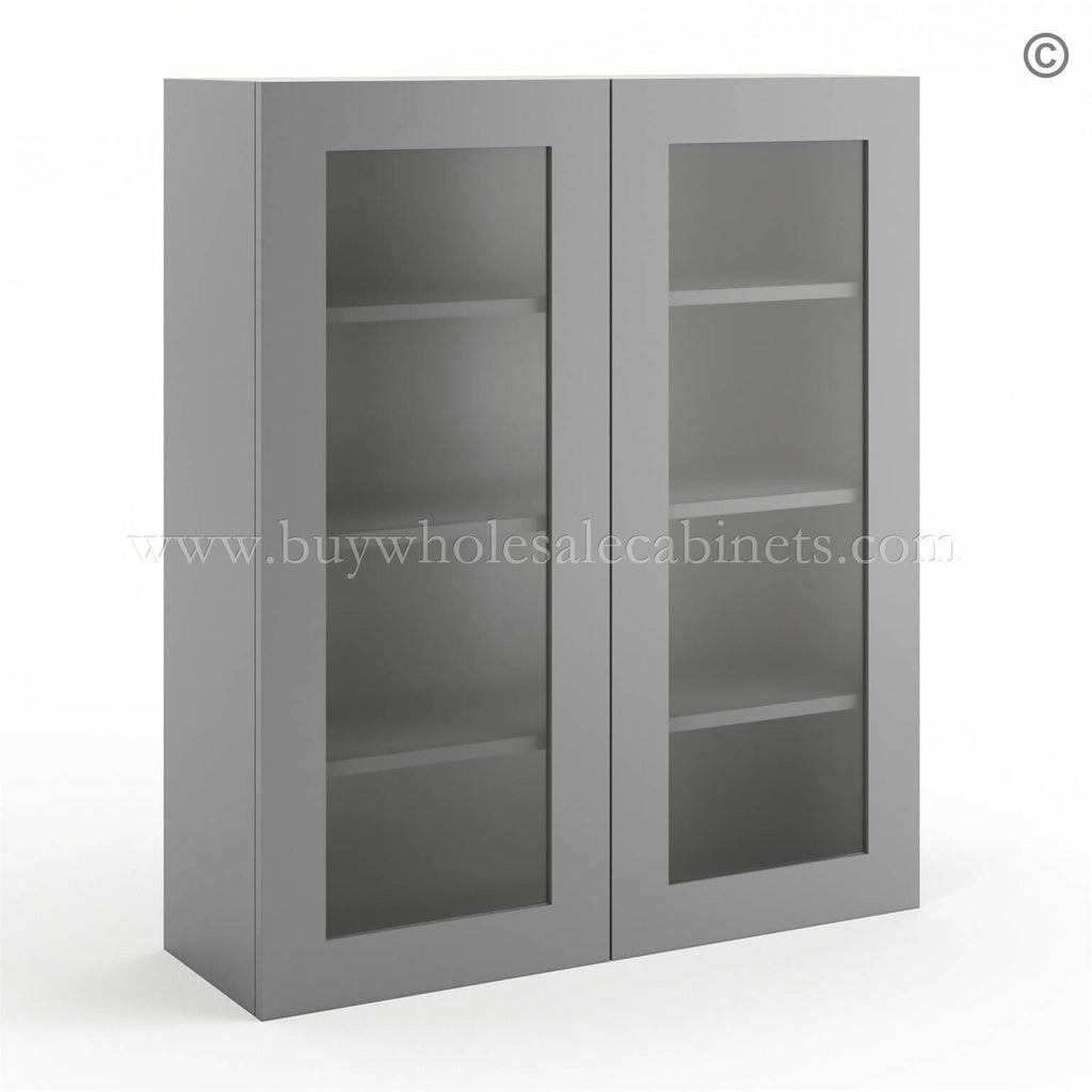 Frameless Graphite Gray Wall Mullion Door 42″H – 2 Door 3 Shelves – Glass And Clips Not Included.
